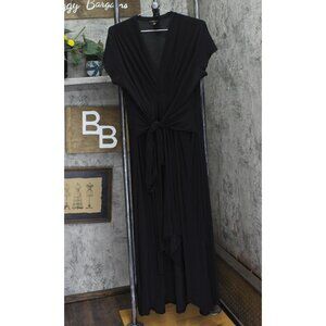 IMAN Womens Plus Size Tie Waist Knit Maxi Dress Black 1X